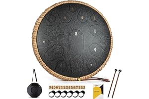 MeloBeat Bęben językowy 14 cali 15 tonów – profesjonalny stalowy zestaw perkusji językowej w zestawie z piosenką z bębnem językowym, pałeczkami perkusyjnymi i torbą do przenoszenia (czarny)