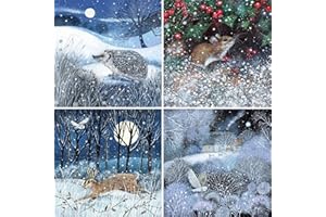 Museums & Galleries Charity Christmas Cards - Pack of 20 Assorted Premium Greeting Cards - Festive British Wildlife in the Snow - (5 Each of 4 Designs) - Lucy Grossmith - In Aid of UK Charities