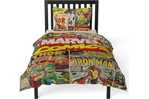 TODD LINENS Marvel Comics Hulk Ironman Spiderman Panel Single Duvet Cover Set Reversible 2 Side Design Kids Bedding Set Include Pillowcase Official (Single)