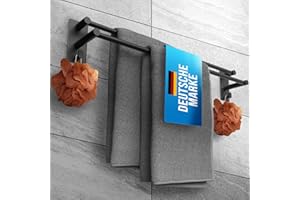 LOBUX® - Handtuchhalter ohne bohren schwarz – 80cm, Edelstahl rostfrei – Handtuchhalter Bad doppelt, selbstklebend – Handtuchstange, Badetuchhalter inkl. 2 Handtuchhaken – Badezimmer, Duschwand, Küche