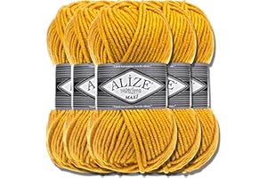 HOBBY YARN Alize Superlana Maxi - 5 ovillos de 100 g de lana turca de algodón y acrílico liso, hilo para tejer a mano, hilo para tejer, bufandas de bebé, color amarillo