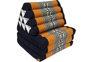 GURU SHOP Poduszka tajska, trójkątna poduszka, kapok, łóżko dzienne z 3 poduszkami – czarna/pomarańczowa, 30 x 50 x 160 cm, azjatycka poduszka do siedzenia, mata do leżenia, mata tajska
