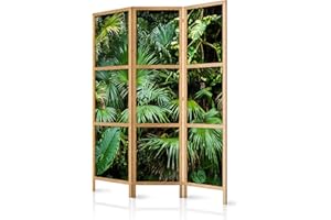 murando - Biombo Tropical Hojas Verde 135x171 cm 3 Paneles Lienzo de Tejido no Tejido Tela sintética Separador Madera Design de Moda Hecho a Mano Deco Home Office Japón b-B-0312-z-b