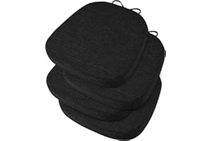 OVOV Juego de 4 cojines de metal para sillas de comedor de 14 x 14 pulgadas, antideslizantes, gruesas, texturizadas, con lazos y funda extraíble (35,5 x 35,5 x 5 cm, negro)