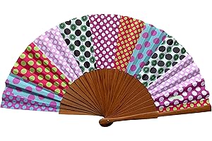 Tusitala Barcelona - Abanico Lola - Abanico Español de Madera y Algodón - Complemento de moda hecho a mano - Funda de Yute Natural Incluida - Regalo Original - 23 cm.