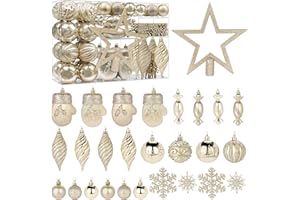 Alupssuc, Juego de 80 Adornos navideños con Ganchos, Decoraciones para árboles de Navidad, Decoraciones de plástico irrompibles para Fiestas, Bodas y Celebraciones, Color champán Dorado