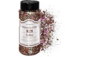 JEMESI Holograficzny duży brokat, 100g kawa cekinowa brokat, cekiny do twarzy, ciała, włosów, żywicy epoksydowej, festiwal twarzy