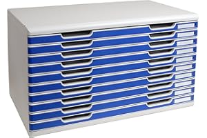 ‎EXACOMPTA Exacompta Modulo 324003D Drawer Box and Storage System DIN A3 with 10 Drawers 350 x 576 x 320 mm Heavy Duty Drawer Box with High Capacity for More Space Grey/Blue