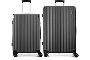 FLIEE Suitcase Set |4 Silent Dual Spinner Wheels |Lightweight Hard Shell Suitcases | TSA 3 Digit Combination Lock | Aluminium Telescopic Handle (Grey, Medium 24" + Large 28")