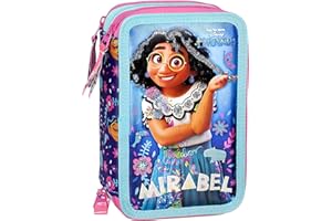 CLONDO Disney Encanto Estuche Triple Lleno para Niñas, Plumier Triple, 44 Accesorios Educación Primaria, 20 Centímetros, 3 Cremalleras, Compartimentos Organizados, Mirabel