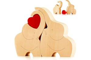 NOVECRAFTO IK Style Encantadora Figura de Madera de una Pareja de Elefantes con corazón Rojo – Regalo Decorativo de Elefantes de Madera