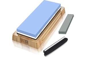 HOSHANHO Schleifstein Messer [Verbreitert Größe], Körnung 1000/6000 Abziehstein Wetzstein Professionell 2-IN-1 Doppelseitiger mit Abrichtstein und Winkelführung, Blau/Weiß