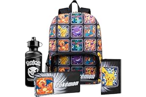 POKÉMON Pokemon Backpack Set 4 Pcs Water Bottle Backpack Pencil Case Insulated Lunch Bag or Wallet Anime School Supplies Travel (Multi 4 Pcs Set)