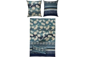 ‎ERWIN MÜLLER Erwin Müller Flanell Bettwäsche, Bettgarnitur mit orientalischen Blumen-Ornamenten blau Größe 40x80 cm / 135x200 cm - klimaausgleichend, mit Reißverschluss, 100% Baumwolle (weitere Größen)