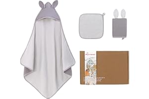amo nenes Baby-Kapuzenhandtuch-Set, 100% Baumwolle, sehr weich, saugfähig, große Größe 85 x 85 cm, Babyparty, 3-teiliges Set, Baby-Geschenk für Neugeborene, Kleinkinder, Jungen und Mädchen