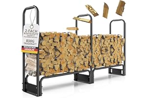 LAWA Living and Lifestyle Range-buches Étagère à bois de cheminée extérieure en métal galvanisé 223 x 33 x 115cm Aide à l'empilage pour bois de chauffage, étagère à bois de chauffage extérieure