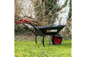 HOME MASTER HOMEMASTER® Heavy Duty Garden Wheelbarrow | 90L 120KG | Pneumatic Tyre | Powder Coated Steel | Strong Large Transport Trolley Handcart Wheel Barrow | Black & Red