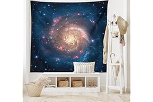 ABAKUHAUS Cosmos Tapisserie, Trou Cosmos Black Space, Décoration Murale en Tissu pour la Chambre à Coucher Le Salon Le dortoir, 150 cm X 110 cm, Bleu Pétrole Pêche