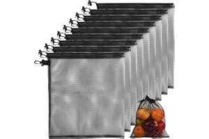 PTJJXA 10 szt. czarnych worków siatkowych ze sznurkiem do ściągania, nylonowe woreczki materiałowe ze ściągaczem, torba siatkowa do gry w piłkę golfową, siatkę, worek na buty, torba do przechowywania na