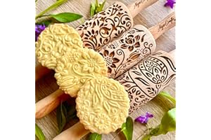 FLORET Ensemble de 3 rouleaux à pâtisserie gravé pour vous ou vos enfants | Rouleau Pâtisserie en Relief pour DIY Faire | pour la décoration de biscuits | par Algis Crafts