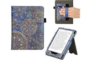 kwmobile Etui kompatybilne z Amazon Kindle Paperwhite (11. generacji - 2021) - Etui ze skóry PU z zapięciem na magnes, stojak, pasek, przegródka na kartę - złote mandale żółte/ciemnoniebieskie