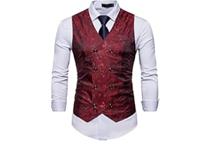 SHOWU RONGKIM Gilet de costume sans manches à double boutonnage, coupe ajustée, pour homme