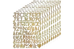 REEKNOKOL 10 Fogli di Adesivi con Lettere, Numeri e Punteggiatura Dorati, Classici, per Decorazioni Artistiche, Album di Ritagli, Indoor e Outdoor, Oro