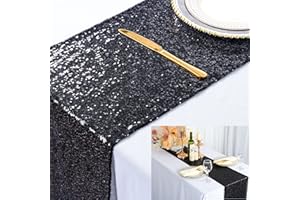 ShinyBeauty Tovaglia scintillante nera con lustrini per decorazione di nozze/eventi 30x180cm, tovagliette in lino per feste, tovaglia sovrapposta nera per tavolo da pranzo.