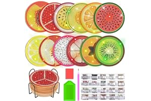 WOOLUCK® 12 podstawek do malowania diamentowego z uchwytem, do malowania diamentowego, dla dorosłych, zestaw podstawek do filiżanek, wazonów, świec (styl owocowy)