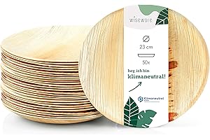 Wiseware Palmblatt Teller – 50 Stück Einwegteller rund Ø 23 cm – biologisch abbaubares Palmblatt Geschirr – kompostierbares Einweggeschirr für Party, Hochzeit, Camping – Bio Einweg Teller