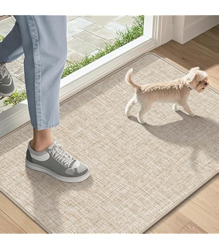 COLOR&GEOMETRY Tapis D'intérieur Extra Fin, Paillasson Antidérapant, Tapis D 'entrée, Dessus De Paillasson Pour Intérieur Et Extérieur, 50x80 Cm, Échelle Beige (Pliable