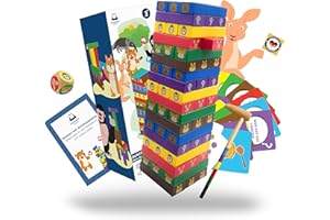 HELDENGUT® geliebter 4in1 Wackelturm Holz für Kinder ab 3 Jahre - Stapelspiel aus hochwertigem Stapelturm - Montessori Spielzeug ab 3 Jahre für Mädchen & Junge