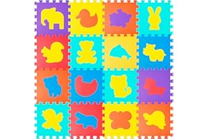 BATDTECH Alfombra Puzzle Bebé 120x120 cm - 16 Piezas Alfombra Infantil Tapete de Juego | EVA Segura | Motivos Animales Educativos | Antideslizante | Impermeable | Guardería/Hogar (Animaux)
