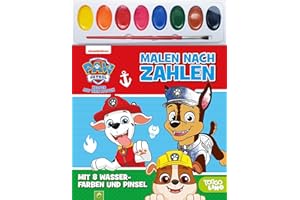 PAW Patrol Malen nach Zahlen - Mit 8 Wasserfarben und Pinsel: Malspaß und Zahlentraining für Kinder ab 4 Jahren für Kita und Vorschule: Malbuch, 8 Wasserfarben und Pinsel in einem Set