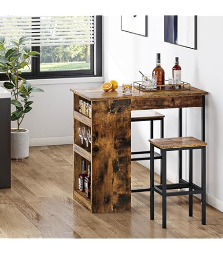 ZZINOKE Bartafel Met 4 Krukken - 100x50x90cm - Industriële Stijl - Grijs - Voor Keuken Of Woonkamer