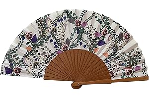 Tusitala Barcelona - Ventagli Collezione Looking Up - Ventaglio spagnolo in legno e cotone - Accessorio di Moda Fatto a Mano - Custodia in iuta naturale inclusa - Regalo originale - 23 cm.