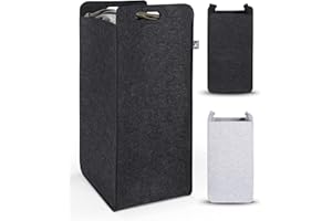 HENNEZ Paniers à linge en feutre épais 80L gris foncé - Corbeille à linge rectangle robuste - Panier de linge sale - Bac à linge sale pliable avec poignées - Panière Panier à linge sale pliable