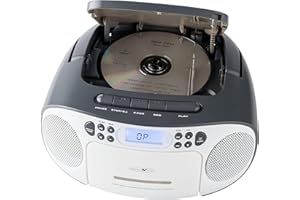 Reflexion CD Player with Cassette and Radio for Mains and Battery Operation (PLL FM Radio, LCD Display, AUX Input, Headphone Jack), White/Grey, RCR2260