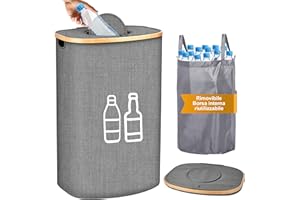 IEEILULU Raccoglitore di Bottiglie, 100L Pattumiera Differenziata per Bottiglia Plastica Bottiglia Vetro, Contenitori Raccolta Differenziata Interno, Bidone Raccolta con Foro per Cucina (Grigio, 110L)