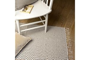 PROHEEDER White & Black Rug - 100% Recycled Cotton Chindi Bedroom, Nursery, Kitchen, Livingroom Area Rug - Patterned Ikat Design - Reversible and Washable - Handmade in Portugal 140 x 70 cm (IKAT 01 White)