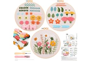 JSRQT 3 Piezas Kit de Inicio Aguja Perforadora para Principiantes, Kit de Práctica de Bordado Punch Needle para Aprendan Puntadas Básicas, Juego de Punto de Cruz con Herramientas e Instrucciones