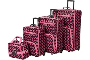 Rockland Luggage 4 Piece Luggage Set, Black/Pink Dot, One Size