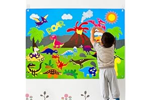 WATINC Feltro Storyboard Dinosaur 3.5Ft 37Pcs Preschool Dinosaur Storytelling Flanella Board Dino Animals Mondo Early Learning Play Kit Educational Hanging Teaching Toys Regalo di Compleanno