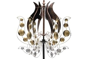 HAFIX Windrad Windlotus 3D Optik Ø60cm. Windspiel für den Garten aus Metall. Windmühle mit Höhenverstellung dekorativ einzigartiger Blickfänger, wetterfest & UV-beständig in Gold & Silber H: 177cm.