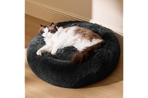 Bedsure Large Round Cat Bed - 50x50x13cm Small Dog Bed for Indoor Cats and Puppy, Washable Round Cat Beds for Small Dogs, Fluffy Calming Anti Anxiety Kitten Bed, Dark Grey