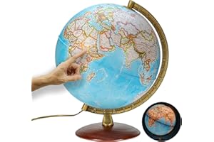 National Geographic - Leuchtglobus im klassischen Stil - 30cm Globus mit stabilem Standfuß und Metall Meridian, Kartenbild 2025 physikalisch/politisch mit LED Leuchte, aktuelles deutsches Kartenbild