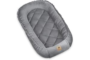 PIMKO Multifunktionale 2seitig Babynest Kuschelnest Kokon für Babys Nestchen antiallergischre Neugeborene Kokon 60 x 90cm Velvet (RoyalGrey)