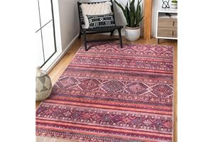 NETLINE HOME Machine Washable Area Rugs For Kitchen, Bedroom, Dining and Living Room | Kid Pet Friendly Rug | Oriental Design Carpet | Low Pile | Non Slip (Red, 80X150 CM)