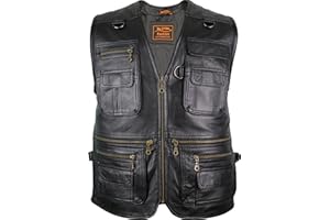 MDM mens biker leather vest for casual wear and hunting,fishing and chopper 5X-Large Black