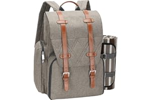 WICKERLAND Picknick-Rucksack für 4 Personen mit großer isolierter Kühltasche, Picknickkorb-Set mit Weinbeutel, wasserdichte Picknickdecke und Besteck-Set. Perfekt für Strand, Hochzeitsgeschenk für Paare, Pinsel